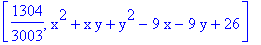 [1304/3003, x^2+x*y+y^2-9*x-9*y+26]